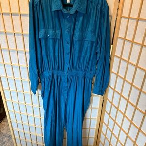 SK & Company Teal 100% Silk Jumpsuit